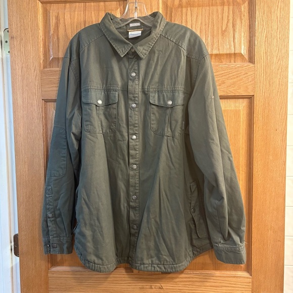 Columbia Mens Heavy Duty Shacket Shirt Jacket Olive Green Size XL Patches Elbows - Picture 1 of 8